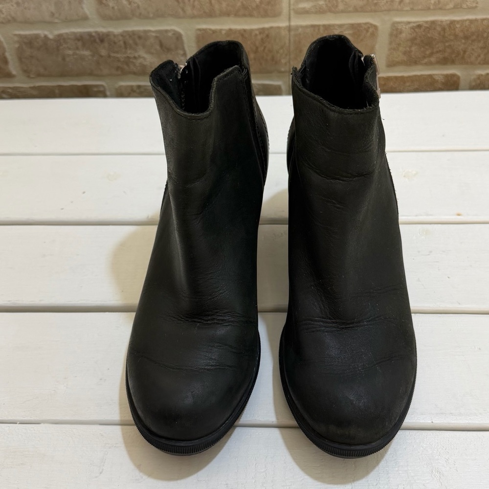 Sorel Women's Joan of Arctic Wedge II Zip Bootie Black Waterproof Leather Sz 7.5 - Picture 3 of 11